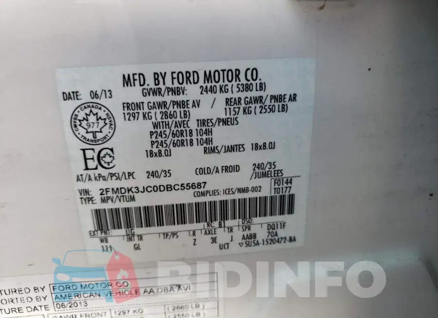 2FMDK3JC0DBC55687 Photo# 10