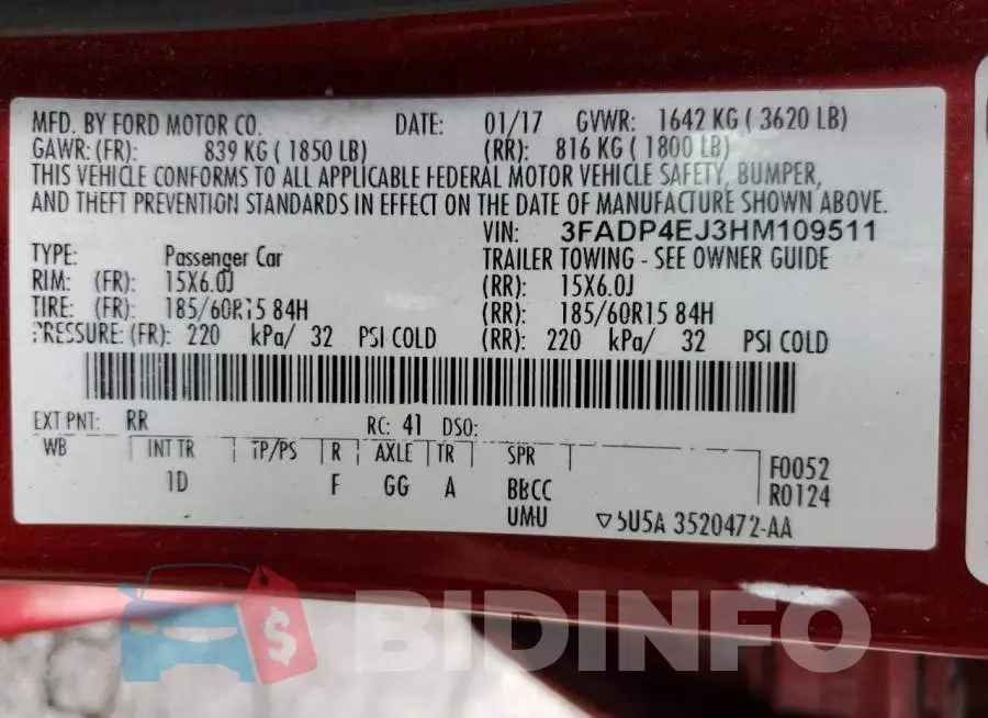 3FADP4EJ3HM109511 Photo# 10