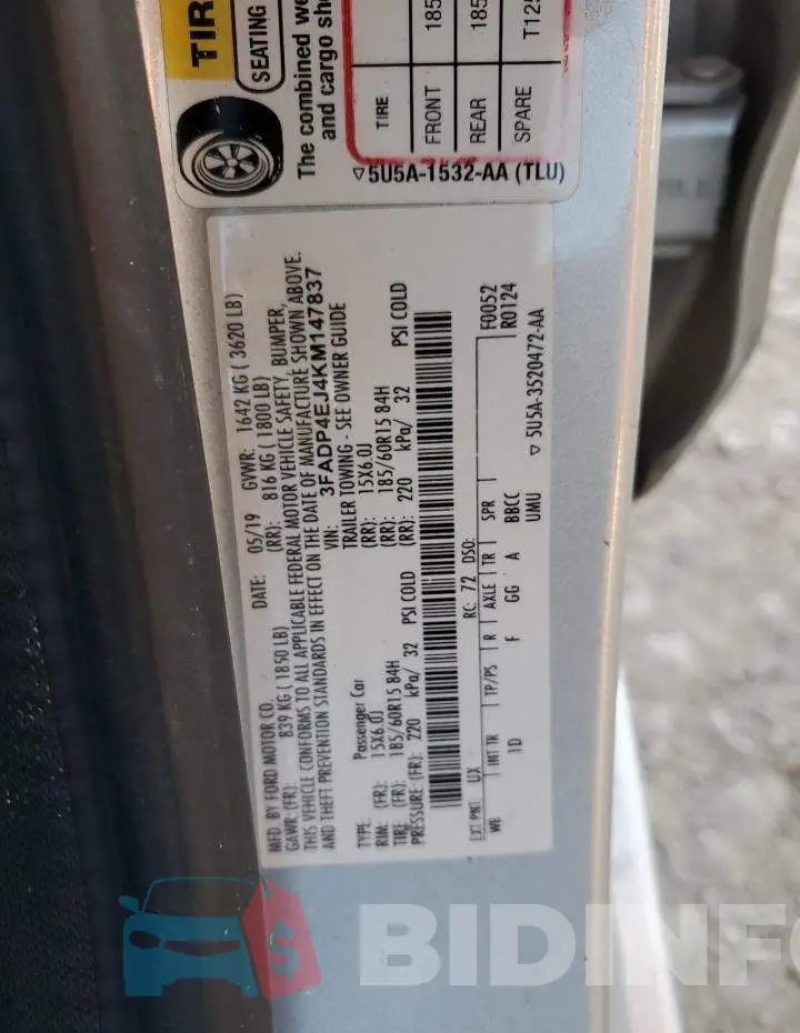 3FADP4EJ4KM147837 Photo# 10