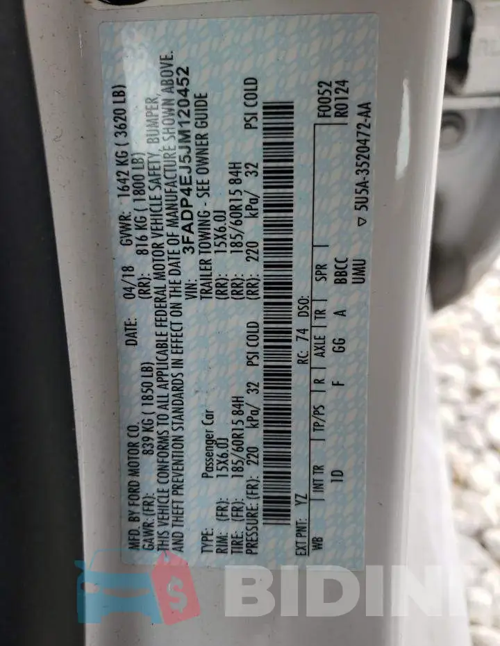 3FADP4EJ5JM120452 Photo# 13