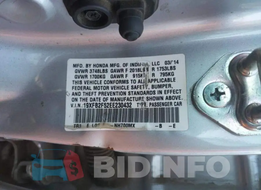 19XFB2F52EE230432 Photo# 10