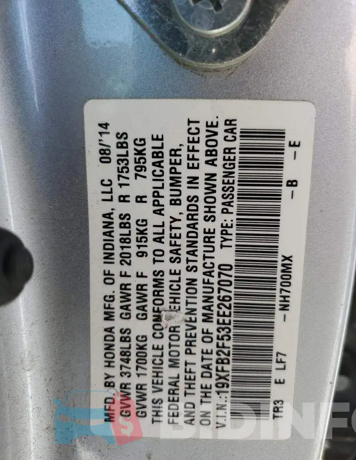 19XFB2F53EE267070 Photo# 10