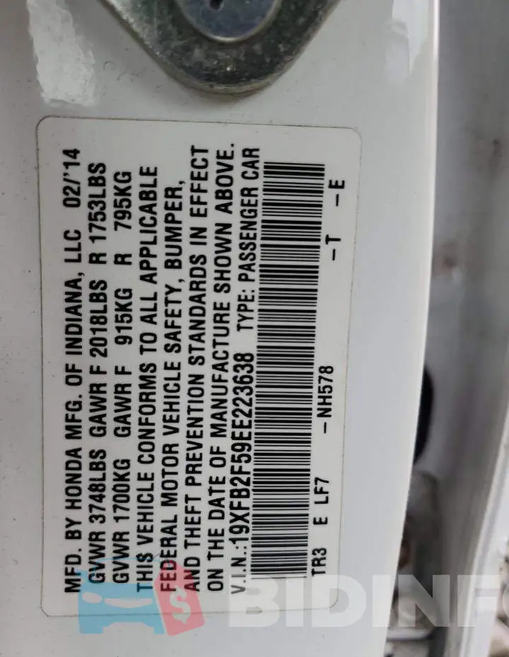 19XFB2F59EE223638 Photo# 10