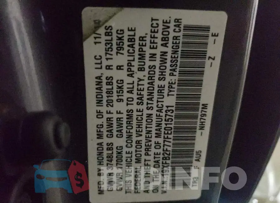 19XFB2F77FE015731 Photo# 10