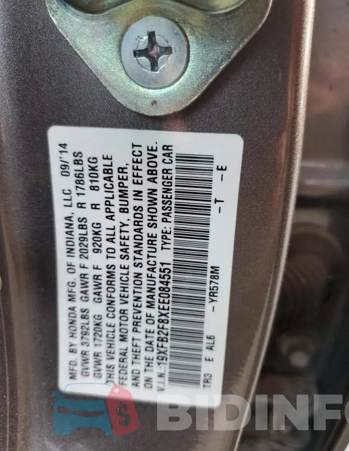 19XFB2F8XEE084551 Photo# 13