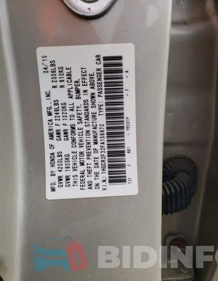 1HGCR2F32FA156870 Photo# 10