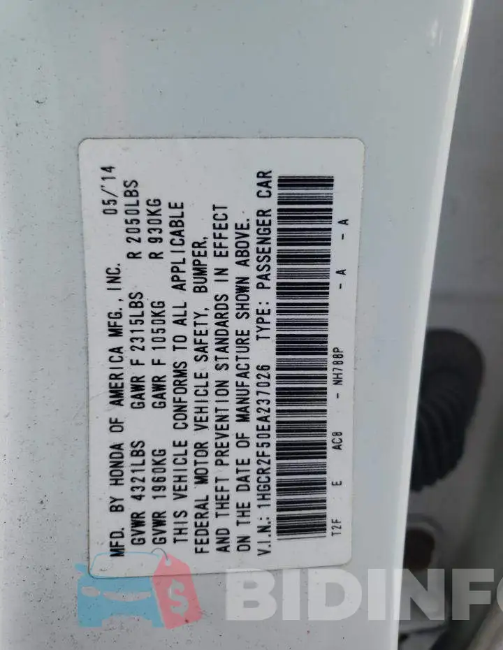 1HGCR2F50EA237026 Photo# 10