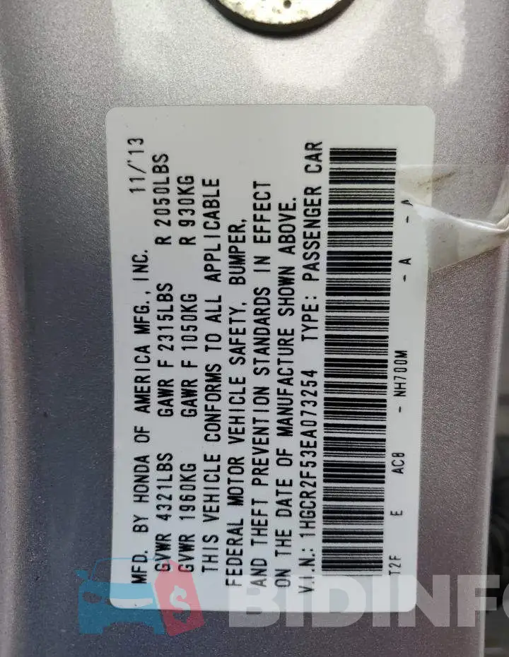 1HGCR2F53EA073254 Photo# 12