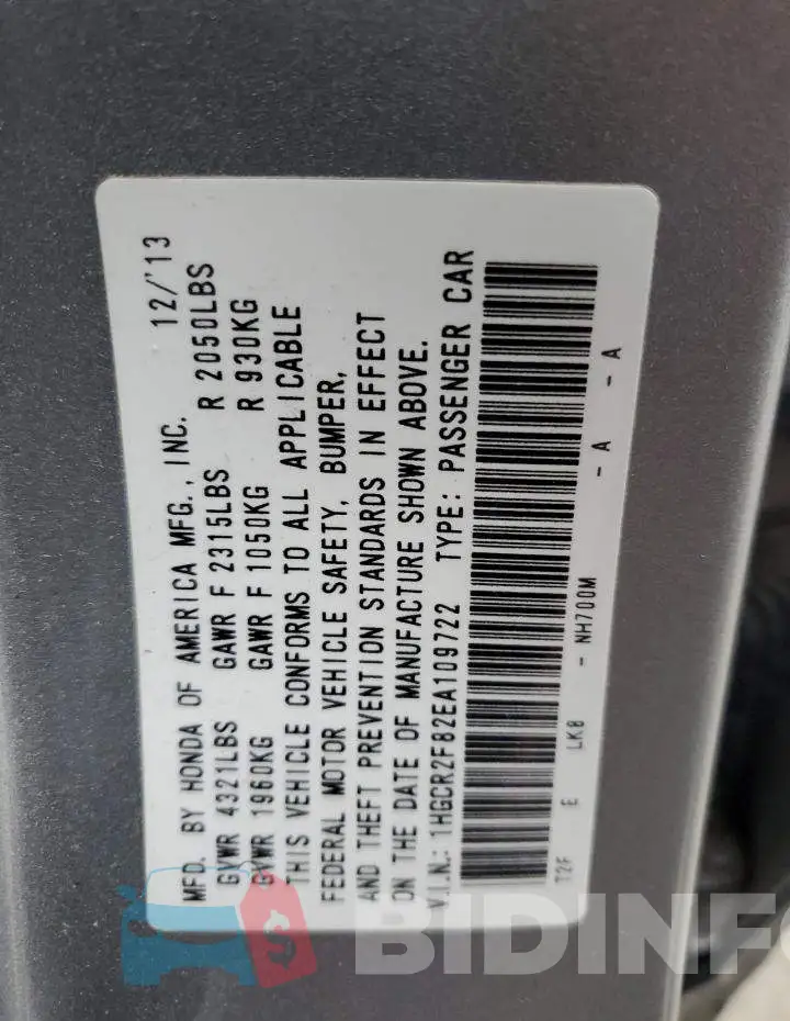 1HGCR2F82EA109722 Photo# 12