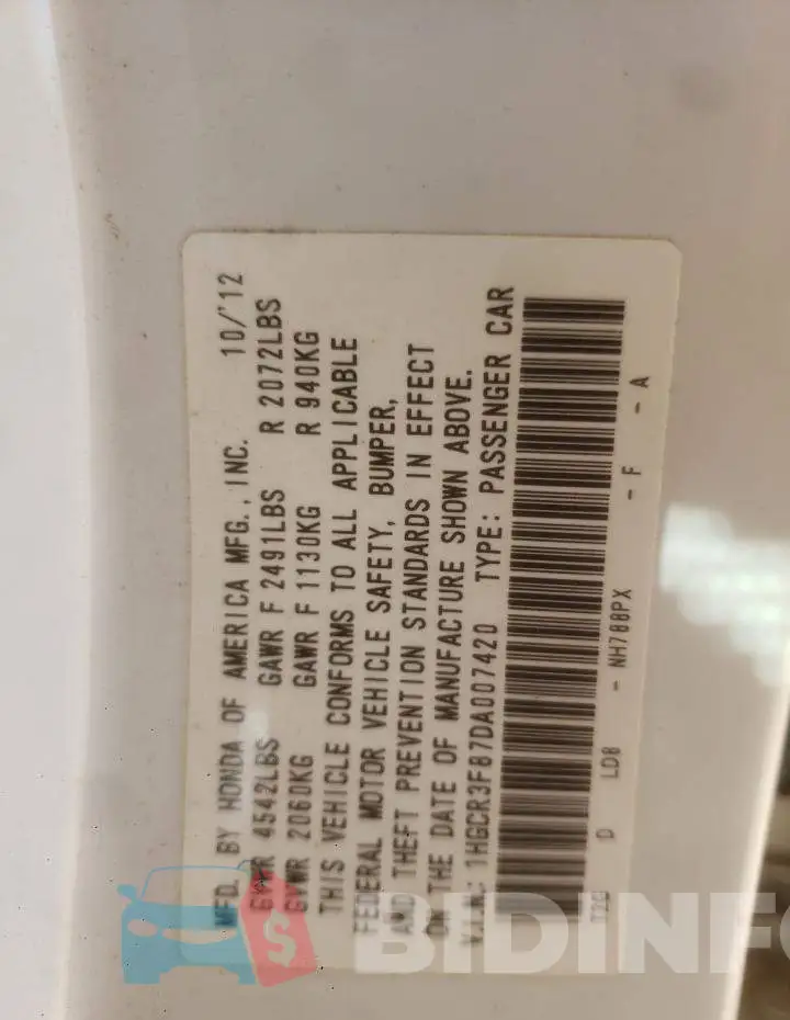 1HGCR3F87DA007420 Photo# 12