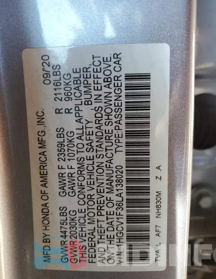 1HGCV1F36LA138020 Photo# 10