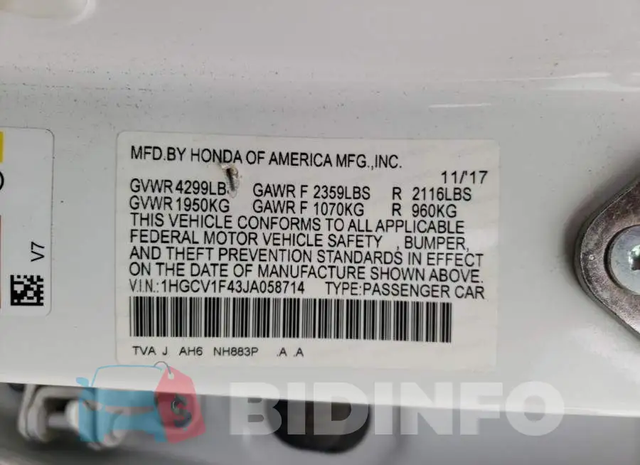 1HGCV1F43JA058714 Photo# 12