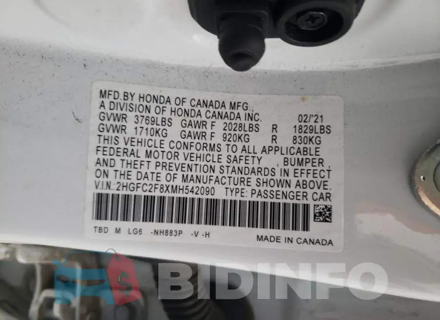 2HGFC2F8XMH542090 Photo# 12