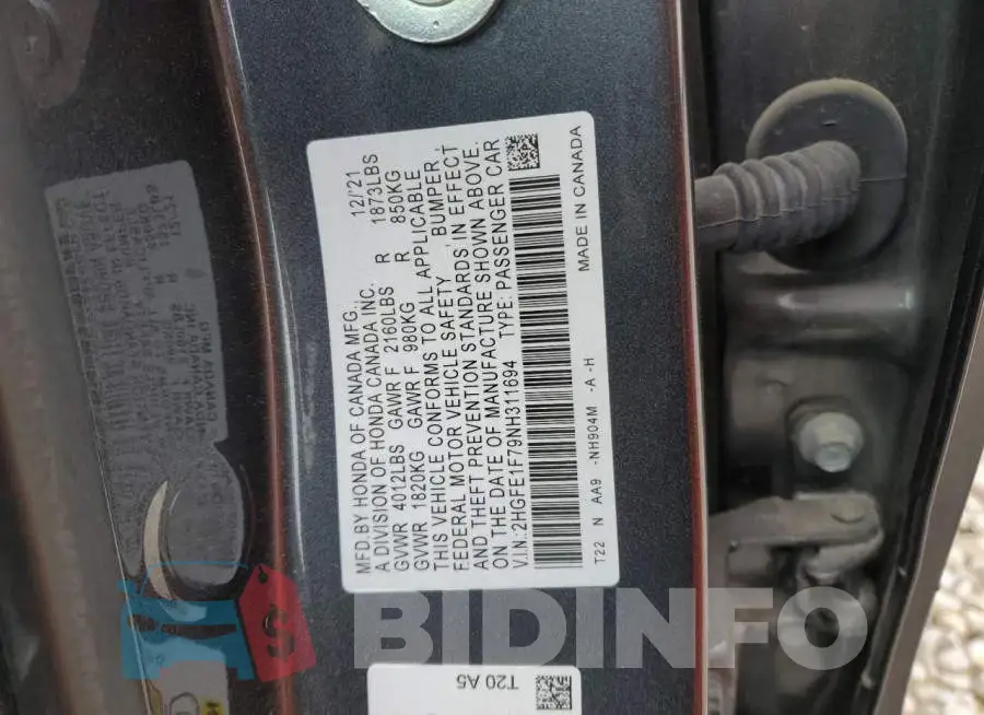 2HGFE1F79NH311694 Photo# 10