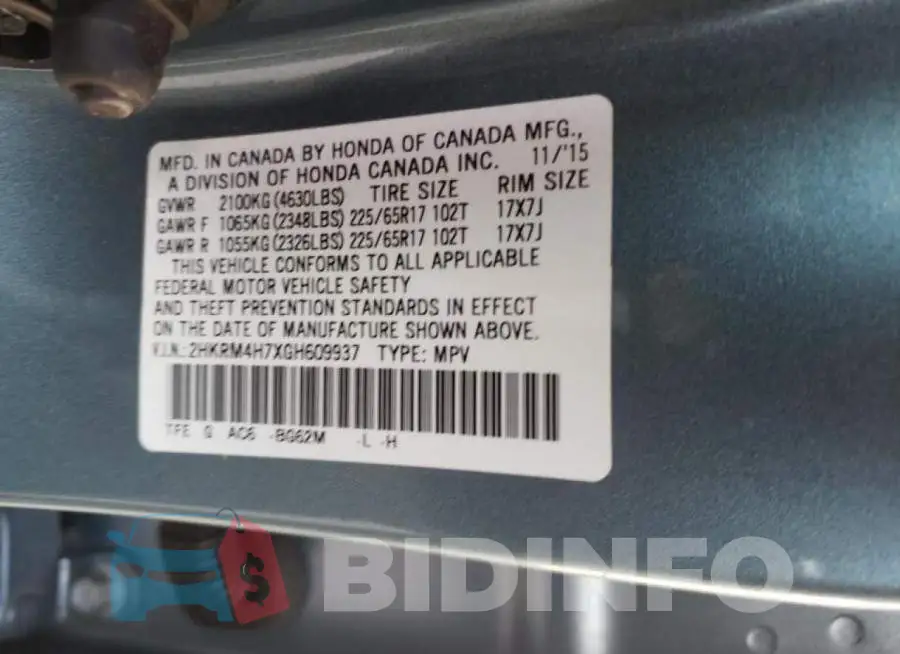 2HKRM4H7XGH609937 Photo# 13