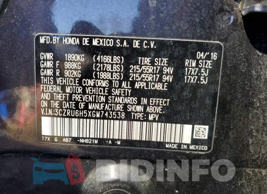 3CZRU6H5XGM743538 Photo# 13