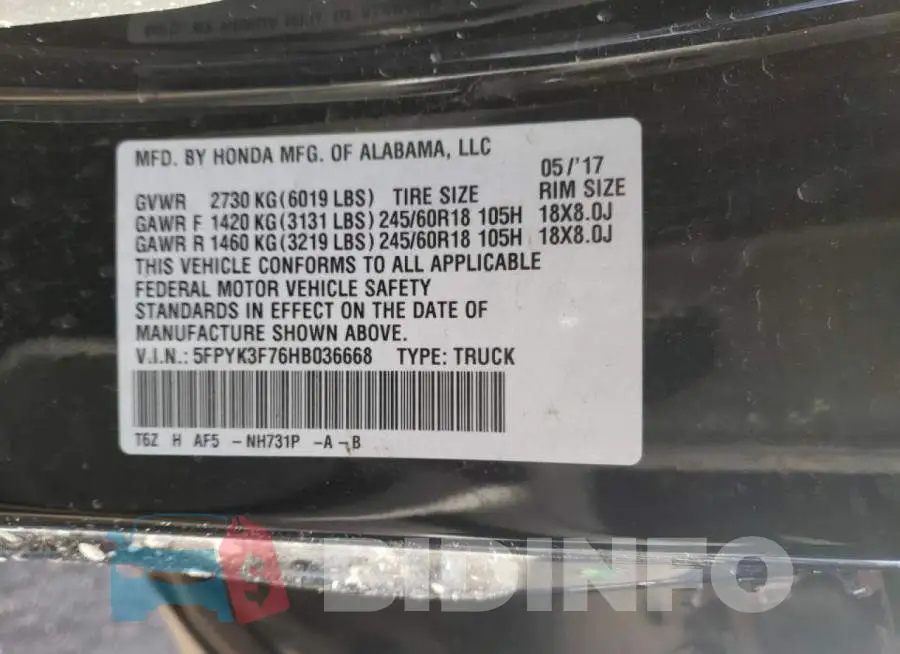 5FPYK3F76HB036668 Photo# 12