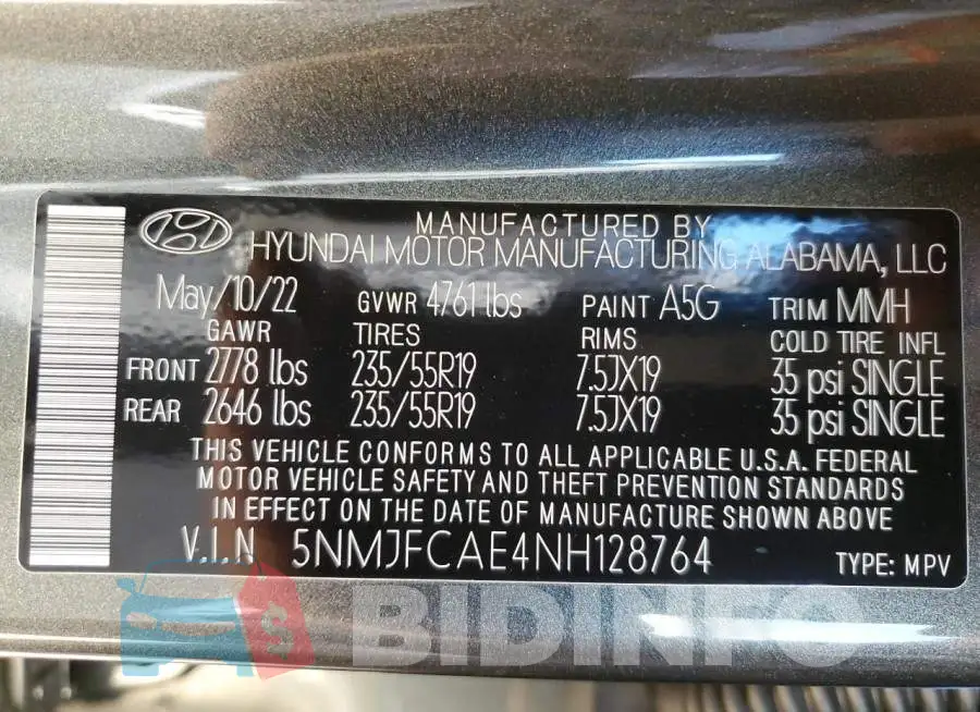 5NMJFCAE4NH128764 Photo# 10