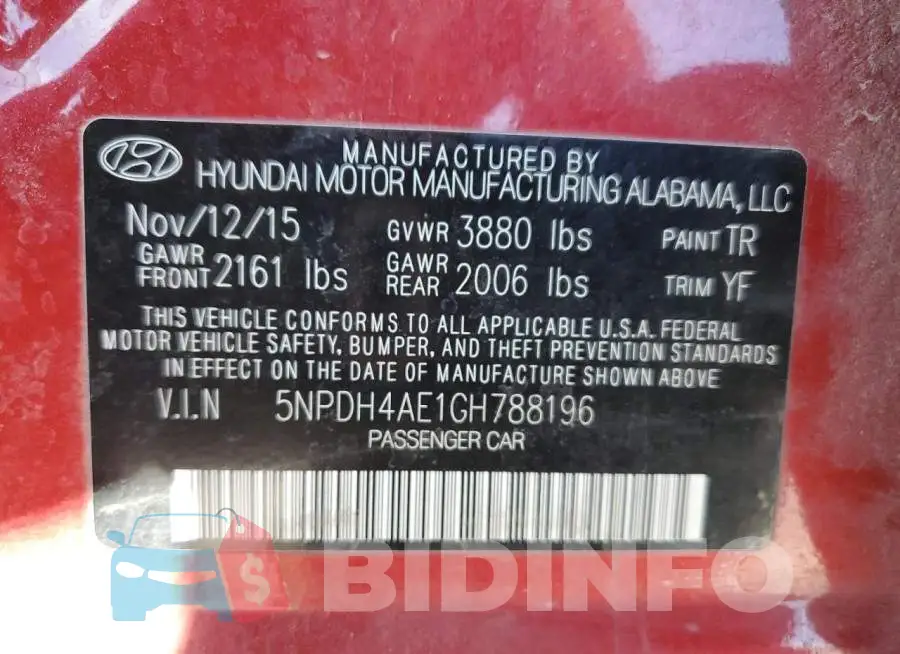 5NPDH4AE1GH788196 Photo# 12