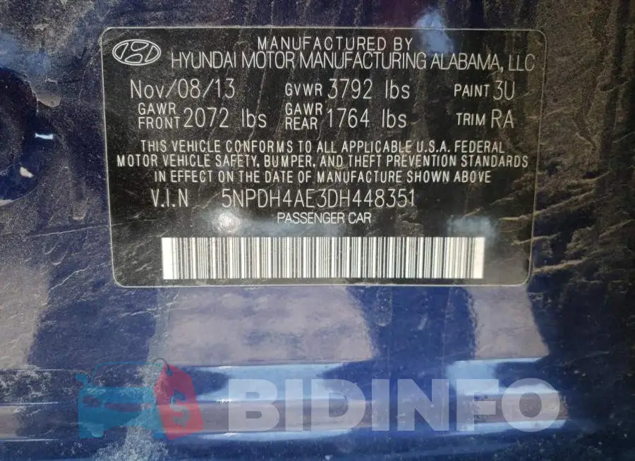 5NPDH4AE3DH448351 Photo# 12
