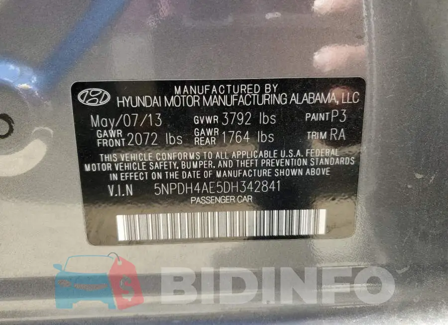 5NPDH4AE5DH342841 Photo# 10