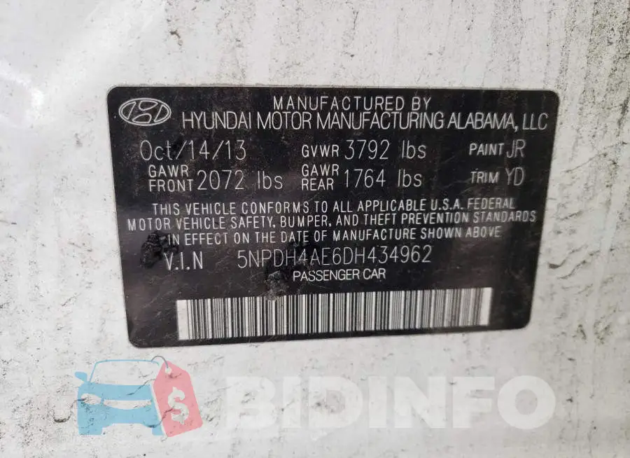 5NPDH4AE6DH434962 Photo# 12