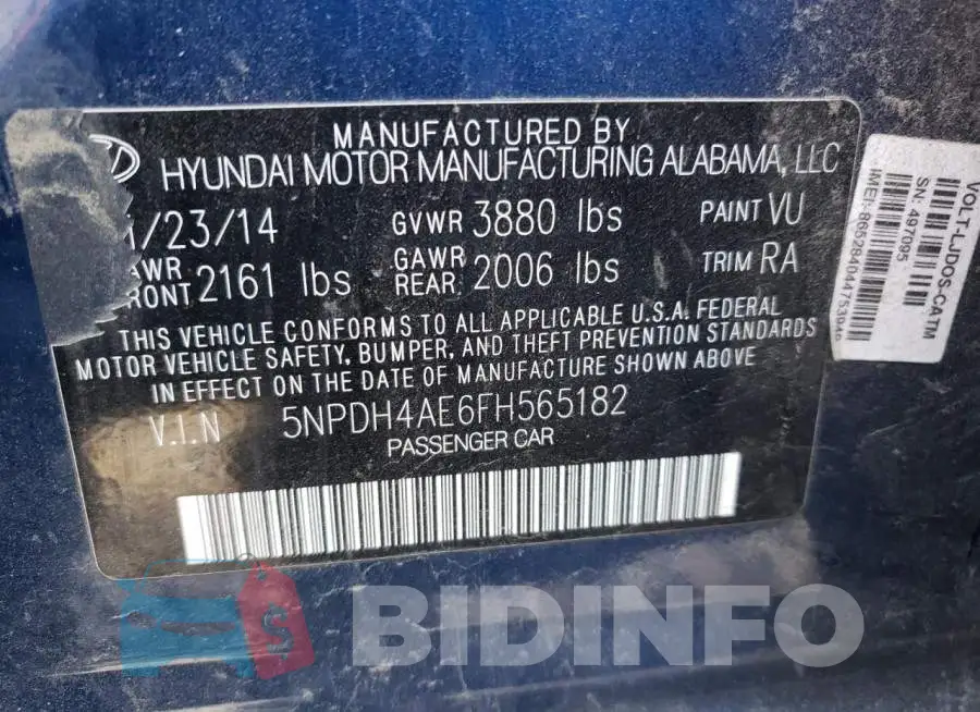 5NPDH4AE6FH565182 Photo# 13