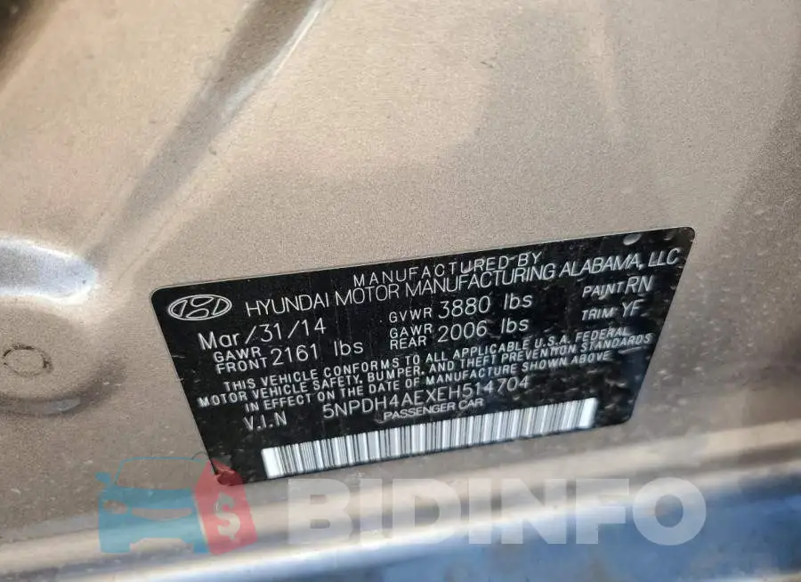 5NPDH4AEXEH514704 Photo# 10
