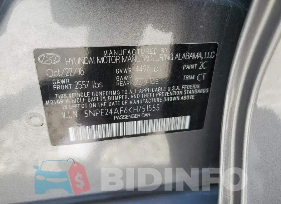 5NPE24AF6KH751555 Photo# 10