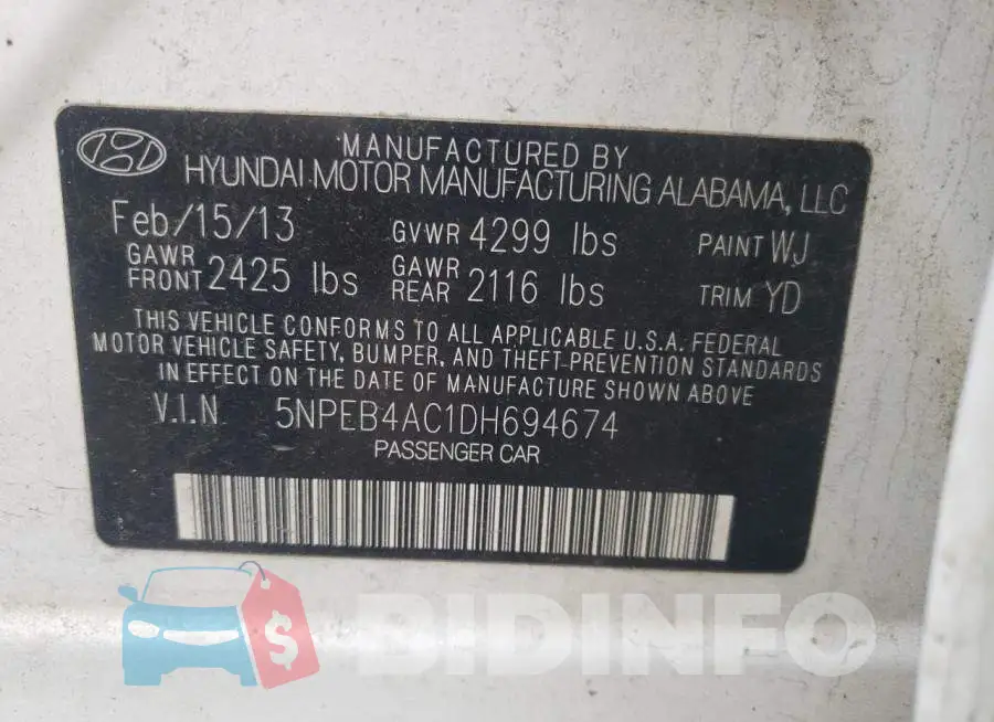 5NPEB4AC1DH694674 Photo# 12