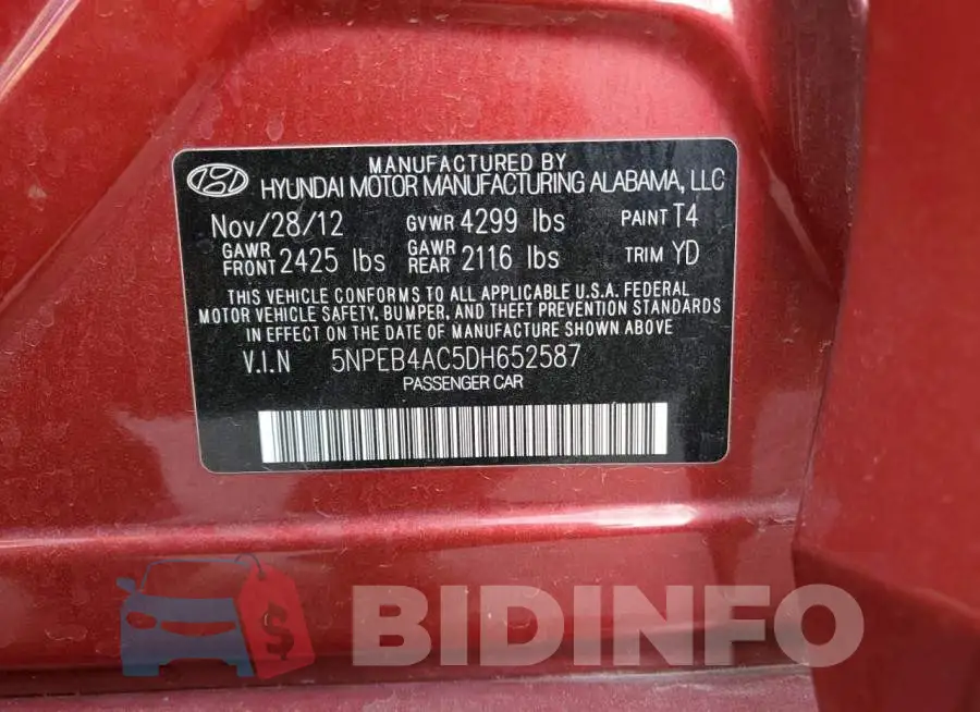 5NPEB4AC5DH652587 Photo# 12