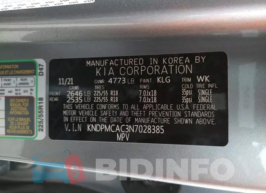KNDPMCAC3N7028385 Photo# 10