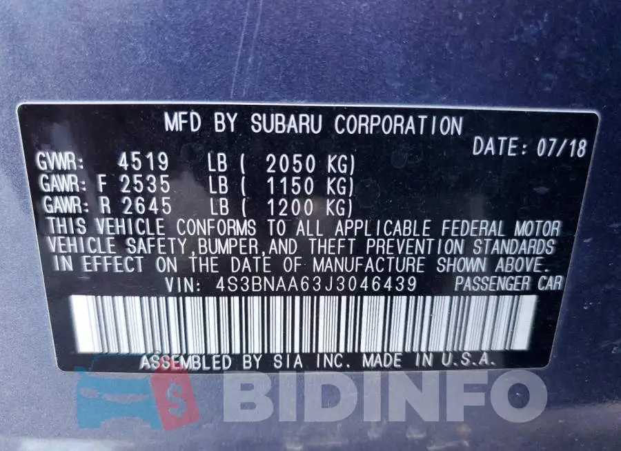 4S3BNAA63J3046439 Photo# 10
