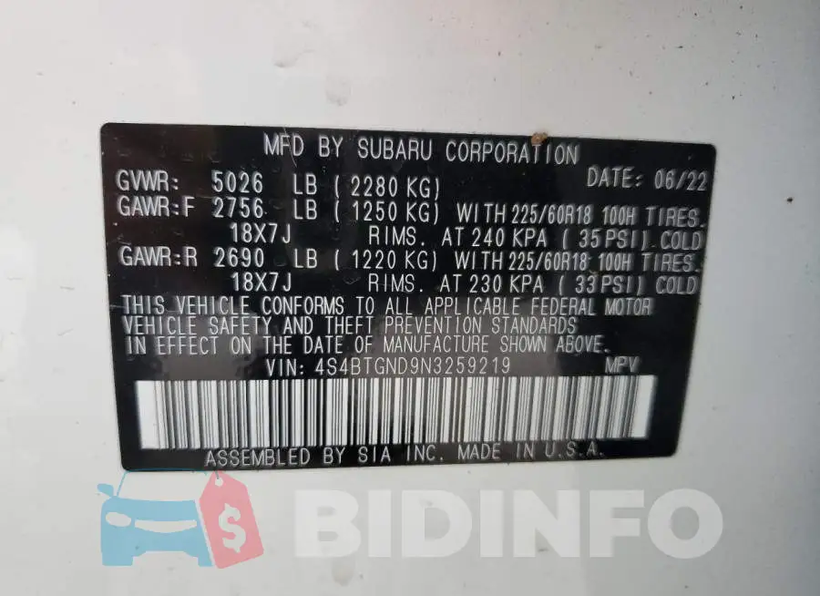 4S4BTGND9N3259219 Photo# 10