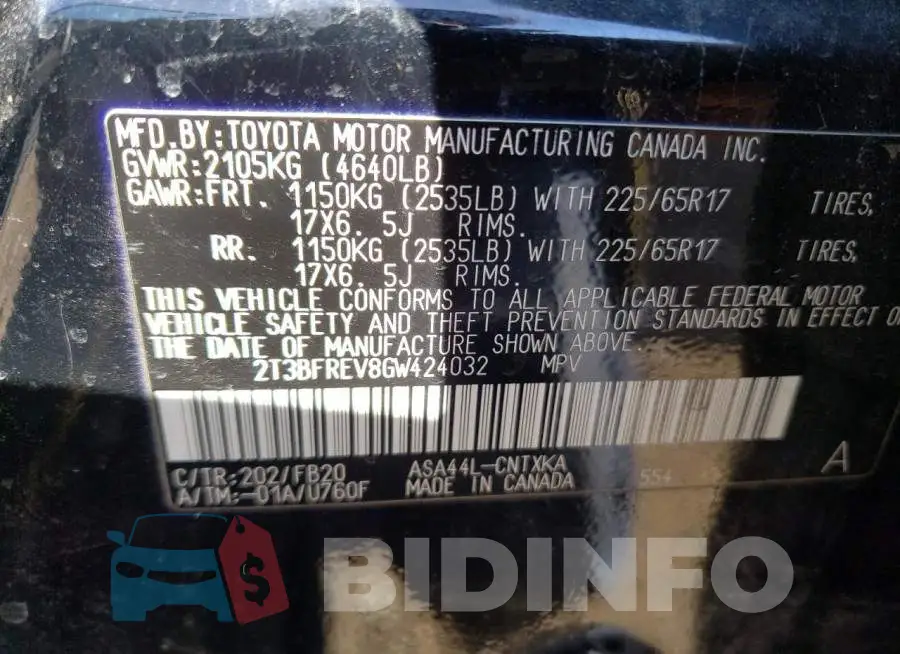 2T3BFREV8GW424032 Photo# 10