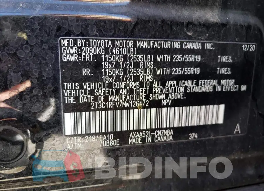 2T3C1RFV7MW126472 Photo# 10