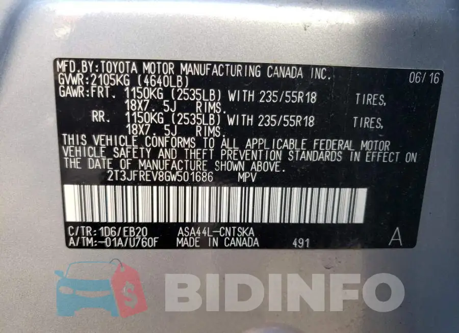 2T3JFREV8GW501686 Photo# 10