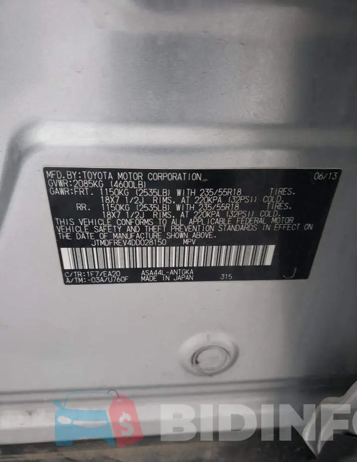 JTMDFREV4DD028150 Photo# 13