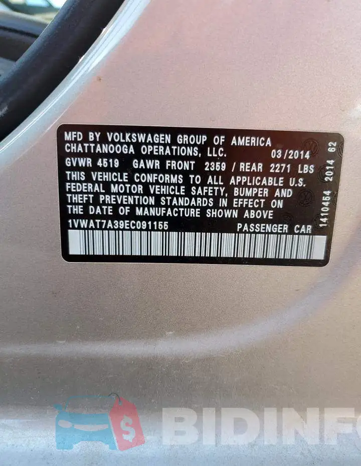 1VWAT7A39EC091155 Photo# 10