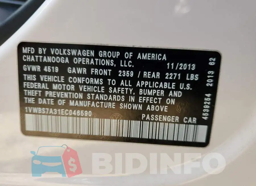 1VWBS7A31EC046590 Photo# 12