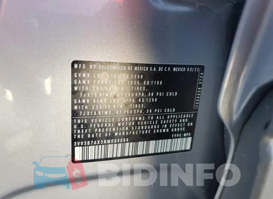 3VV3B7AX3NM089094 Photo# 10