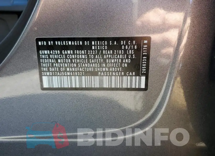 3VWD17AJ5GM419321 Photo# 10