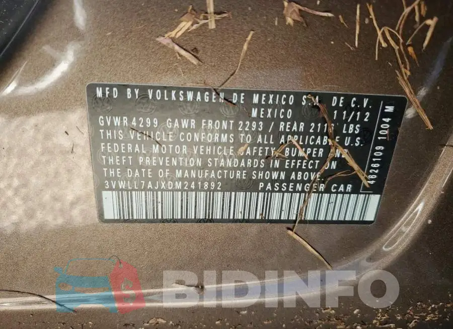3VWLL7AJXDM241892 Photo# 10
