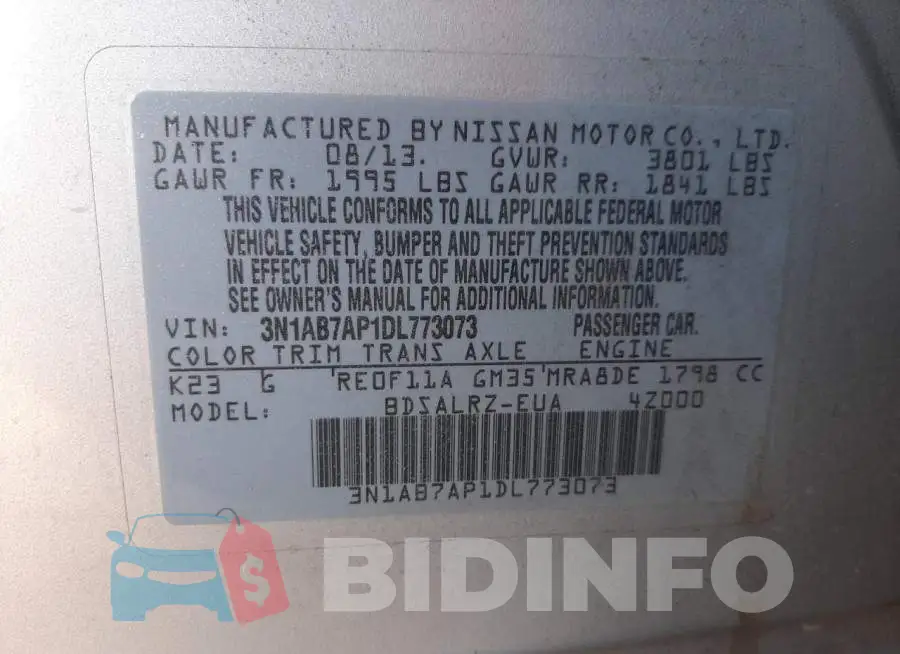 3N1AB7AP1DL773073 Photo# 12