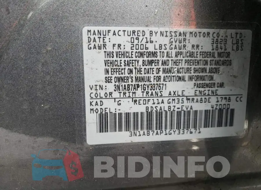 3N1AB7AP1GY337671 Photo# 10