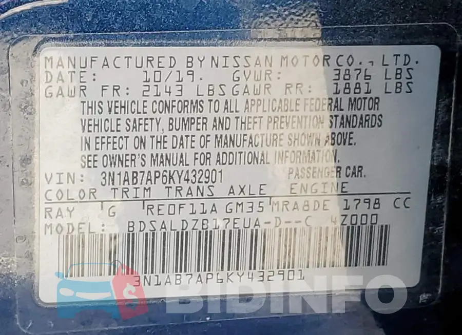 3N1AB7AP6KY432901 Photo# 10