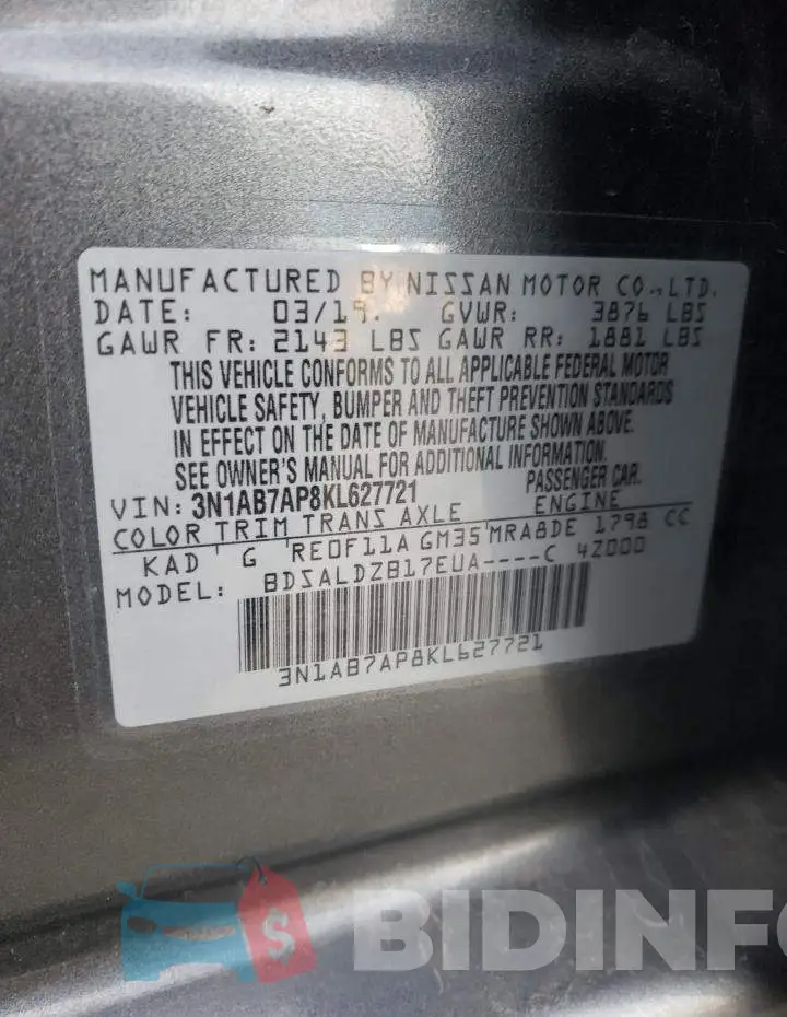 3N1AB7AP8KL627721 Photo# 10