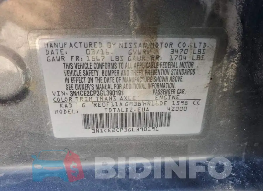 3N1CE2CP3GL390191 Photo# 10