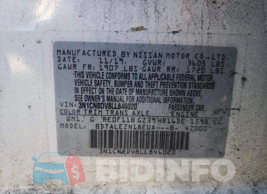 3N1CN8DV8LL846020 Photo# 13