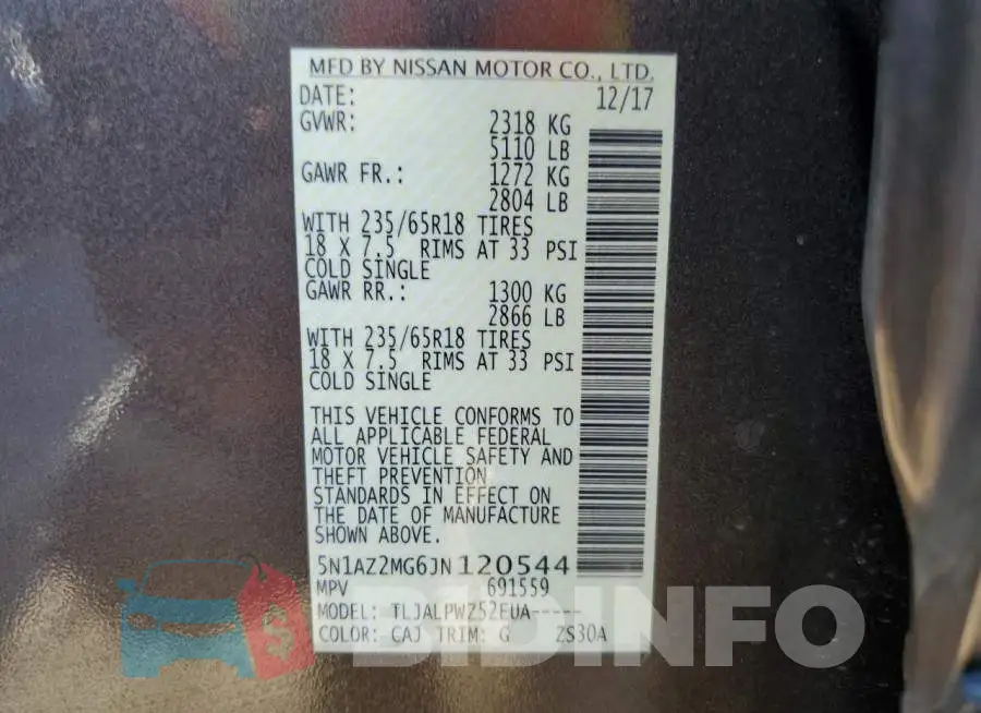5N1AZ2MG6JN120544 Photo# 13